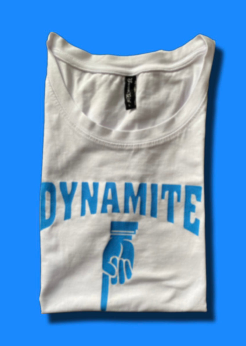 Dynamite T-Shirt (Blue on White)
